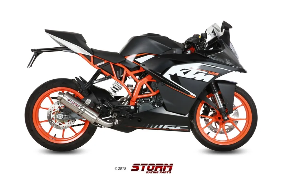 Auspuff Storm Komplettanlage 1x1 GP Edelstahl mit ABE für KTM RC 125 ccm Bj. 2014 - 2016 Aktuell