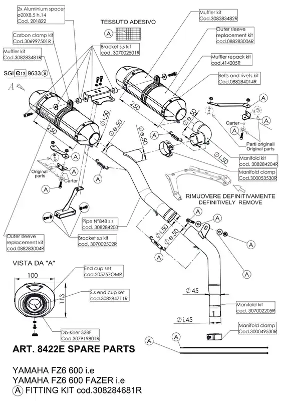 Echt Endschalldämpfer LeoVince Auspuff-Ersatzteil 9633, Ø 50mm 250mm, rechts für EVO