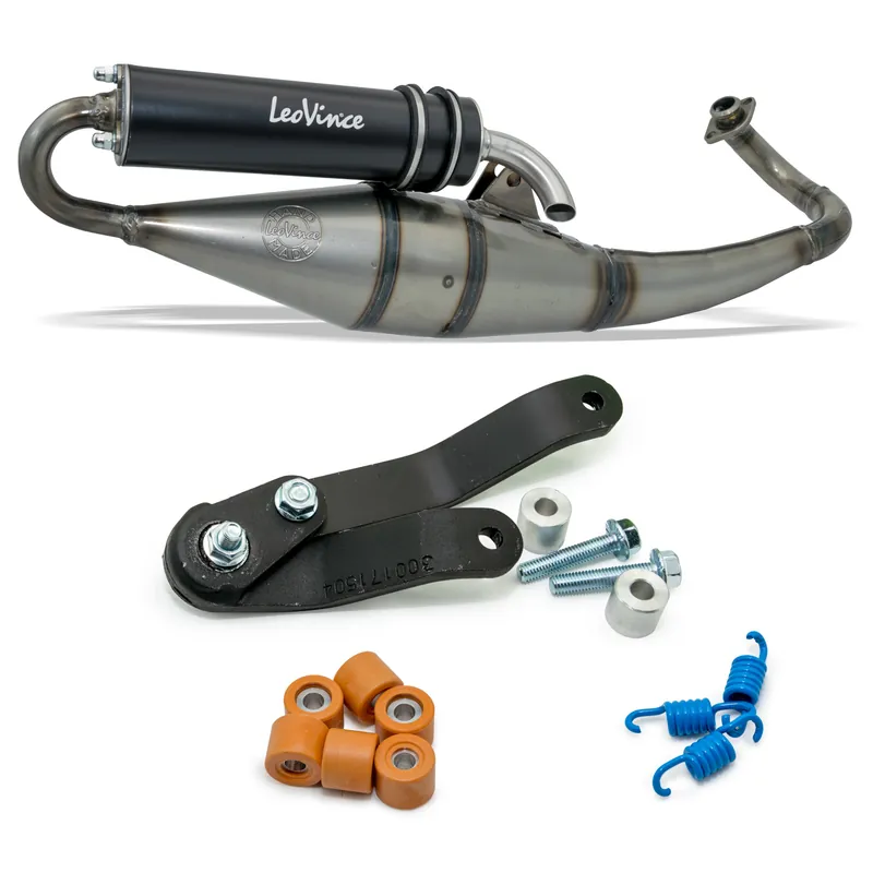 Saisonangebot Auspuffanlage komplett LeoVince HAND MADE TT Black Edition mit Zulassung, Aluminium schwarz für Aprilia SR 50 Motard 2-Takt 50 2012 - 2017 / Gilera Ice Kat 2001 / Piaggio Fly AC 50 2005 / Typhoon 2-Takt 2012 - 2020