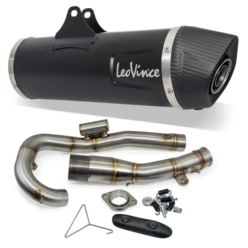 Auspuffanlage komplett LeoVince NERO mit Katalysator & Zulassung, Edelstahl schwarz, Carbon Kappe & Hitzeschild für Gas Gas ES / SM 700 Bj. 2022 - 2024 E5 / KTM Enduro R / SMC R 690 Bj. 2019 - 2024 E4 / E5 Bestseller