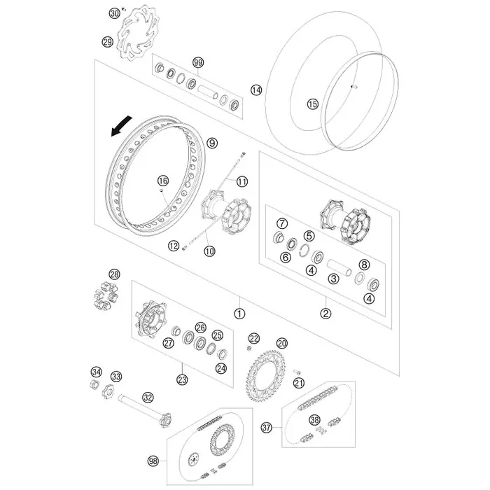 Saisonangebot Hinterrad kpl. 2,50X18‘‘ 08