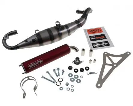 Auspuff YASUNI Scooter R mit rotem Endschalldämpfer, kompatibel für Piaggio NRG, NTT, TPH, Zip, Gilera Runner, Stalker Roller Ersatz Optik Tuning Direkt Vom Hersteller