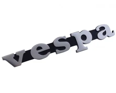 Garantierte Lieferung Schriftzug für Beinschild Vespa schwarz/alu 120x18mm, 2 Pins kompatibel für Vespa PK 1. Serie