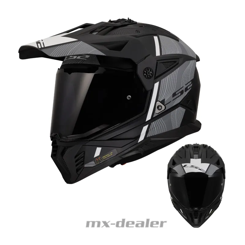 LS2 MX 702 Pioneer 2 Hill Matt Schwarz Weiß Dualsport + 2. Visier Enduro Helm Crosshelm S (55-56cm) Kracherpreis