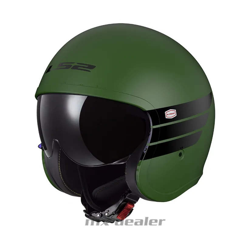 LS2 OF599 Spitfire II Retro Military Green Motorrad Helm Jethelm Sonnenblende Urban XXL (63-64cm) Finale Aktion